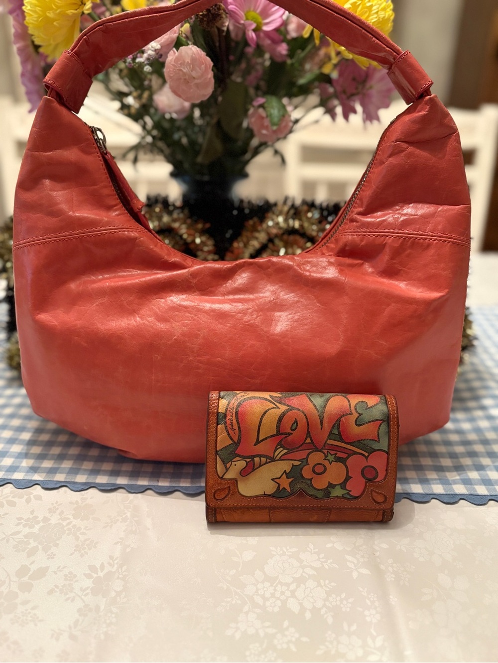 Hobo Distressed Leather Shoulder Bag and Isabella Fiore Wallet